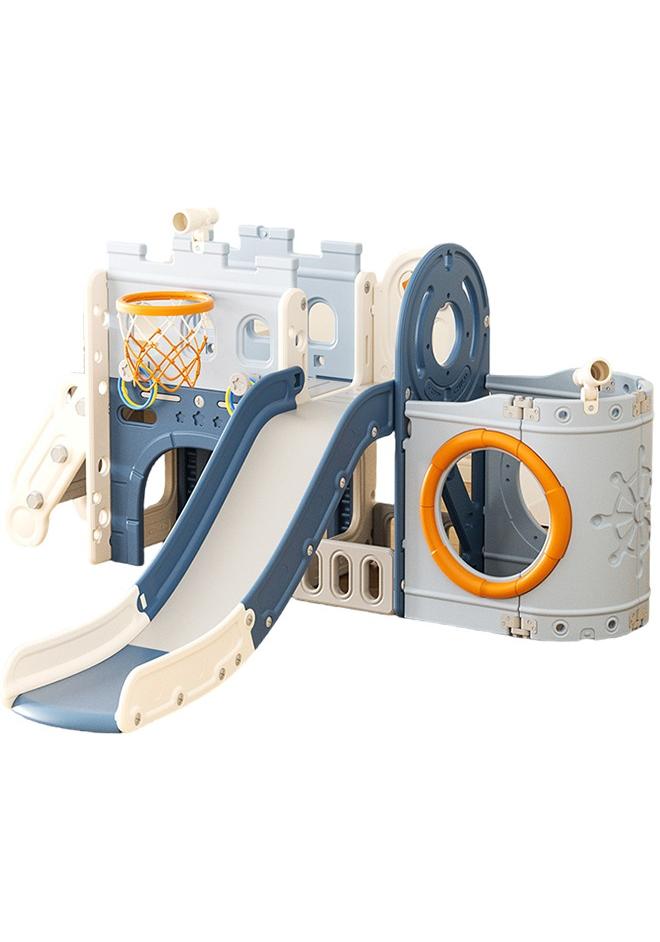 Beauenty 10 in 1 Toddler Slide, Pirate Ship Design Kids Slide for Toddlers Age 1+, Toddler Play Climber Slide Playset with Basketball Hoop and Ball, Indoor Outdoor Toddler Slide Set (83.8" x 72.8") - Image 1