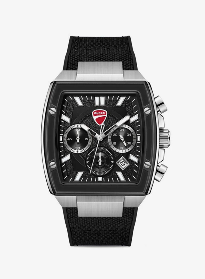 دوكاتي Force Black Dial, Silicone-Nylon Strap, Chronograph Watch for Men, 42mm