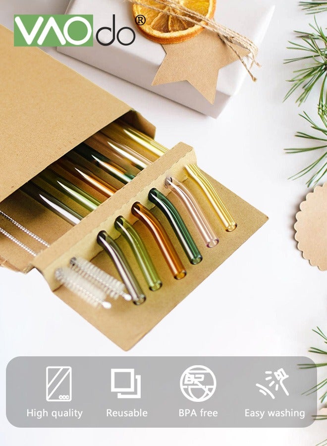 VAOdo 8PCS Multicolor Bending Glass Straws, Reusable Drinking Straws with Cleaning Brushes for Smoothie Milkshake Juice Cola Water - Image 1
