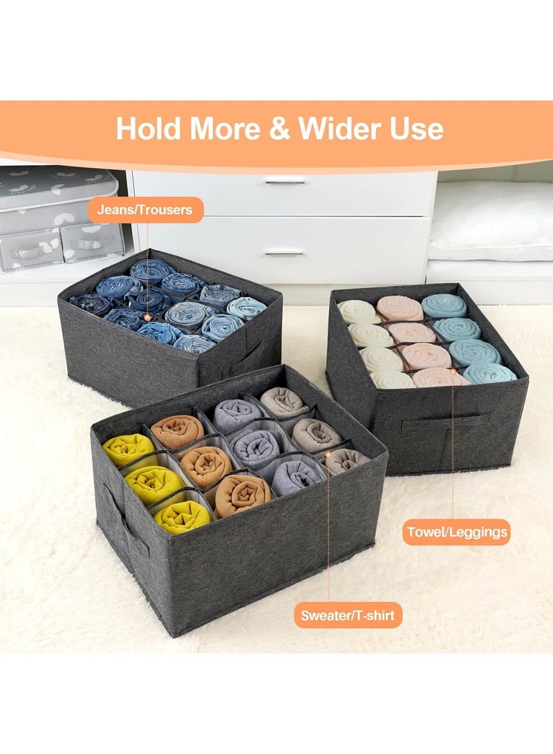 SYOSI Closet Organizer, 12-Cell Drawer Storage Box for Clothes Jeans Pants Sweaters Towels T-Shirts, Wardrobe Shelf Divider for Home Closet Storage, Foldable Durable Fabric Organizer, 1 Pcs Gray - Image 5
