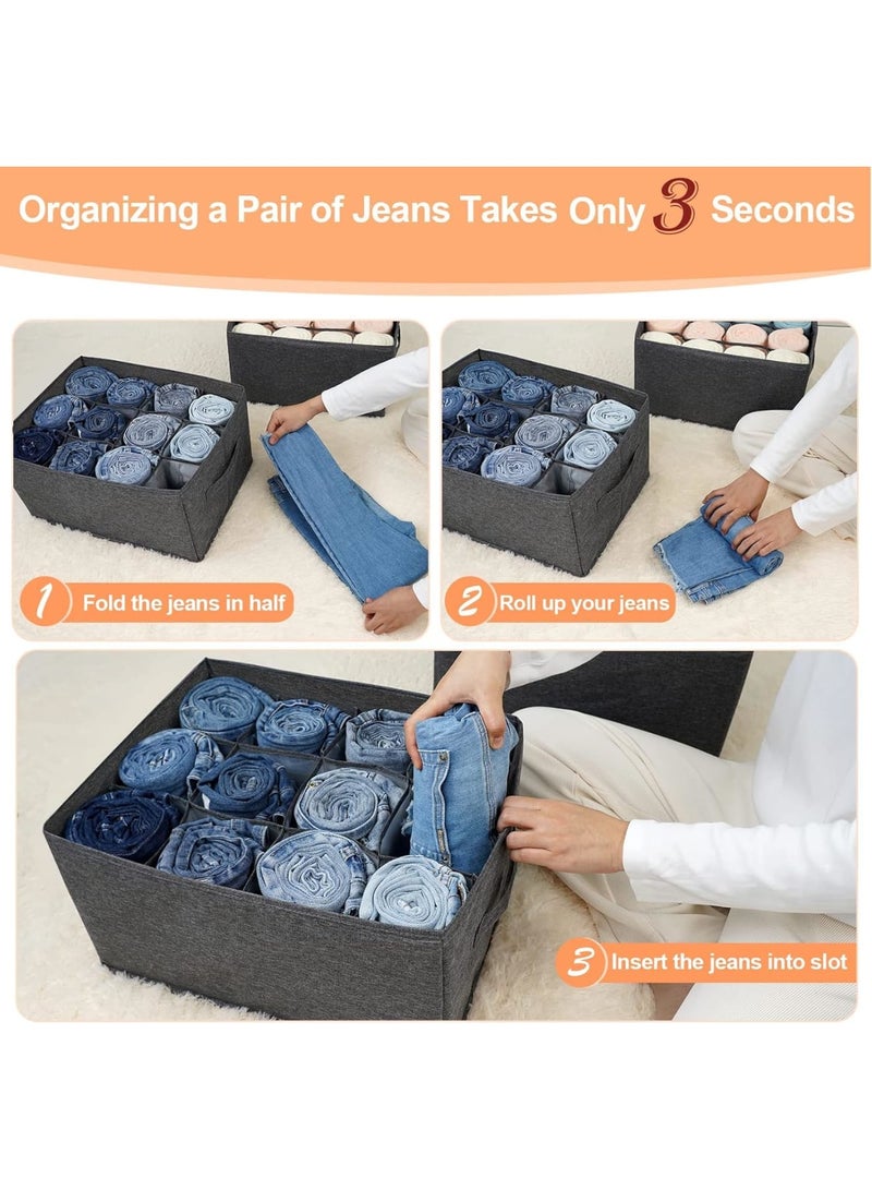 SYOSI Closet Organizer, 12-Cell Drawer Storage Box for Clothes Jeans Pants Sweaters Towels T-Shirts, Wardrobe Shelf Divider for Home Closet Storage, Foldable Durable Fabric Organizer, 1 Pcs Gray - Image 2