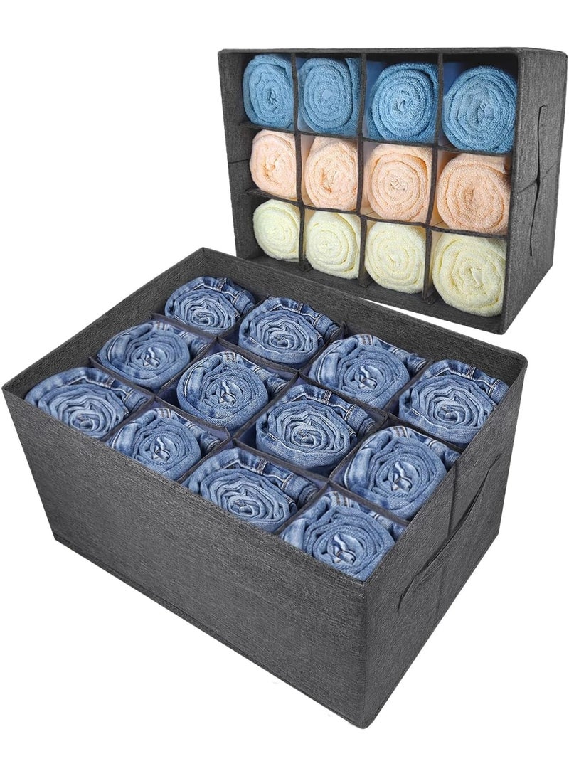 SYOSI Closet Organizer, 12-Cell Drawer Storage Box for Clothes Jeans Pants Sweaters Towels T-Shirts, Wardrobe Shelf Divider for Home Closet Storage, Foldable Durable Fabric Organizer, 1 Pcs Gray - Image 1