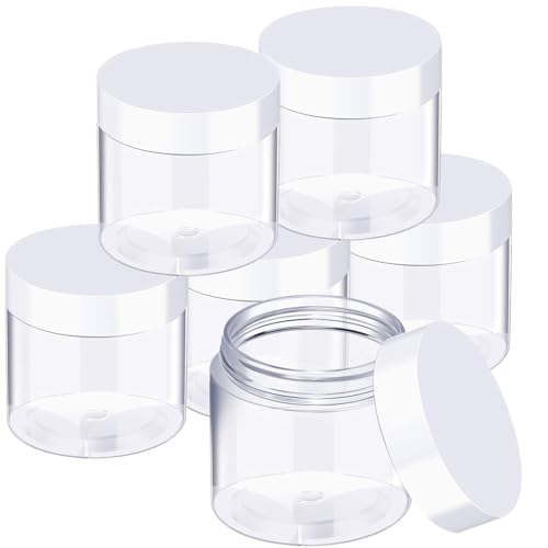 Satinior 6 Pack 8 oz Plastic Pot Jars Round Clear Leak Proof Plastic Cosmetic Container Jars with White Lids for Travel Storage Make Up, Eye Shadow, Nails, Powder, Paint, Jewelry(8 oz) - Image 1
