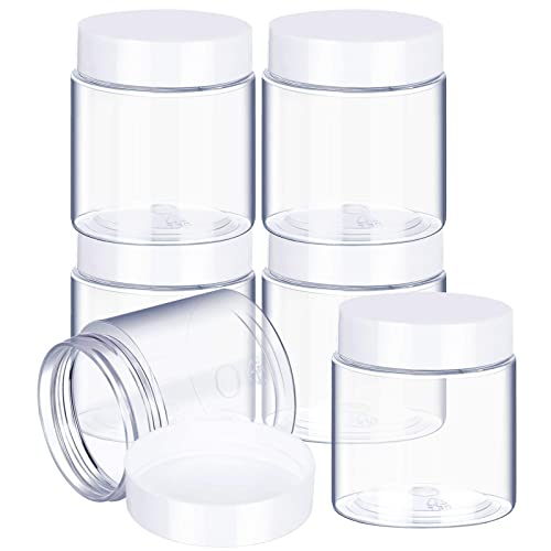 Satinior 6 Pack 8 oz Plastic Pot Jars Round Clear Leak Proof Plastic Cosmetic Container Jars with White Lids for Travel Storage Make Up, Eye Shadow, Nails, Powder, Paint, Jewelry(8 oz) - Image 3