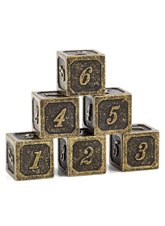 DNDND 6 Sided Dice Set 6 Pieces Ancient Brass D6 Metallic Dice With Free Black Velvet Bag For D&D Dnd Pathfinder Shadowrun Or Gurps - Image 2