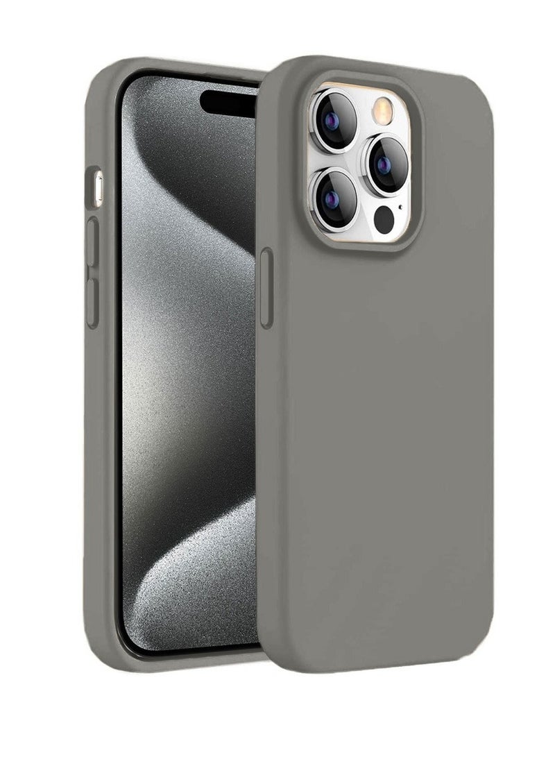 Techie Soft Smooth Silicone Back Cover Case with Built-in Magnetic, inner side Microfiber Lining for Apple iPhone 15 Pro Max  – Grey - Image 1