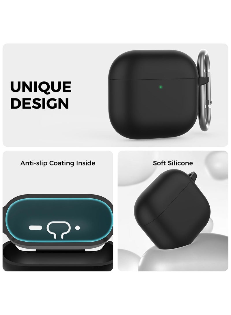 Silicone Case For AirPods 4 (2024), Anti-Shock, Anti-Drop, Anti-Dust, Visible LED Light, Protective Cover with Keychain, Compatible With AirPods 4th Generation 2024 (Black)  - Image 4