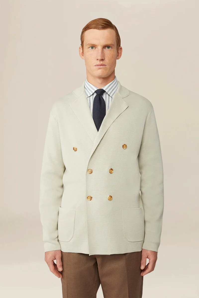 دوبل غانغر Men's double-breasted cardigan in 100% cotton Punto Milano knit - Ice