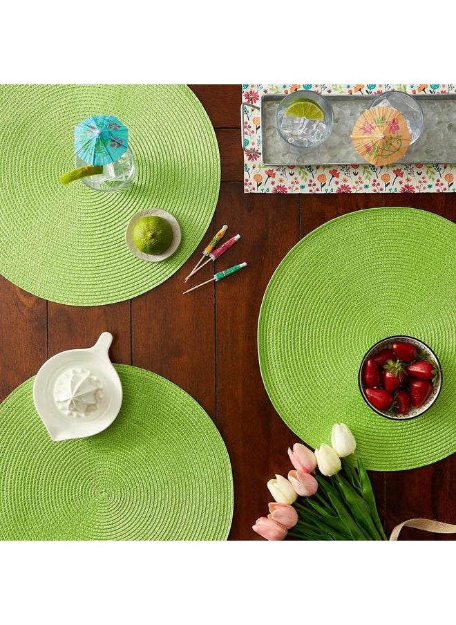 yongsheng Classic Woven Tabletop Collection, Indoor/Outdoor Placemat Set, Round, 15" Diameter, Lime, 6 Piece  - Image 2