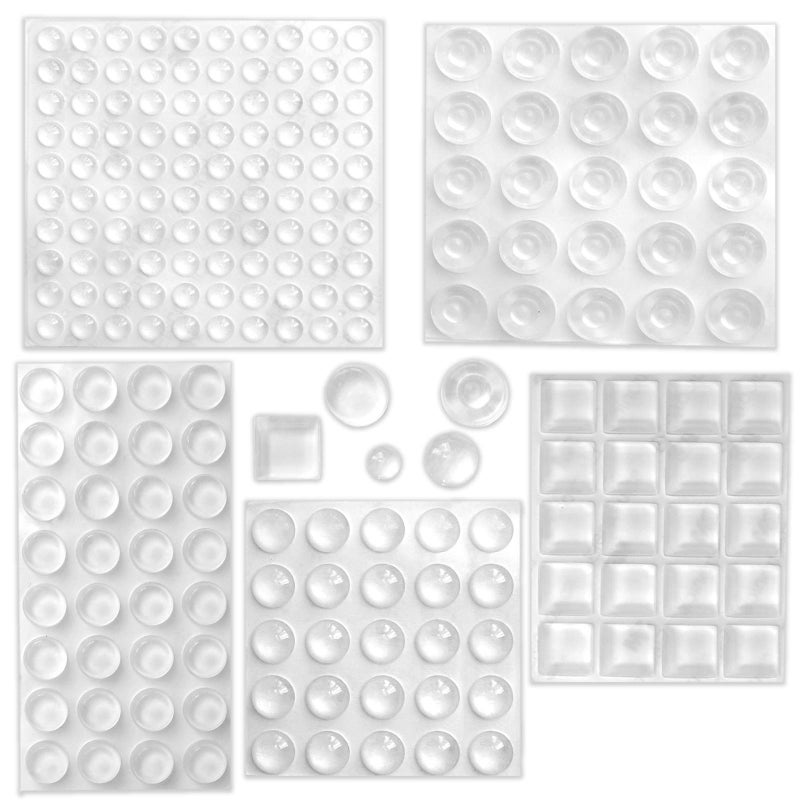 202 Pcs Combo Pack Clear Adhesive Bumper Pads Round Spherical Square Self Adhesive Sound Dampening Transparent Rubber Feet Pads for Cabinet Doors Drawers Glass Tops Picture Frames Cutting Boards
