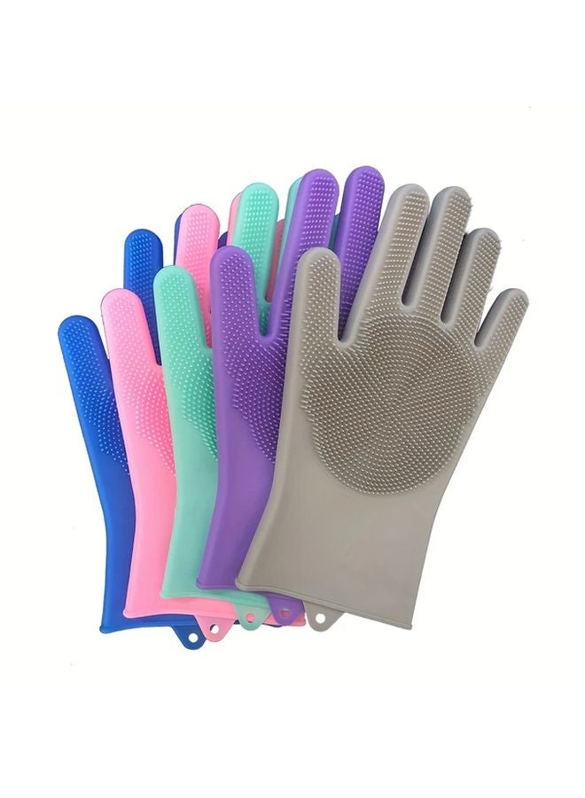 Blue Silicone Bristle Dishwashing Gloves for Housework Cleaning - Image 2