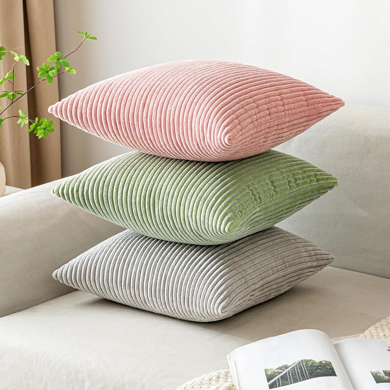EMEMA Cushion Cover, 60 x 60 cm, Corduroy Cushion Covers, Decorative Sofa Cushion, Corduroy Cushion Cover, Decorative Soft, for Sofa, Living Room, Bedroom, Set of 2, Light Grey - Image 5
