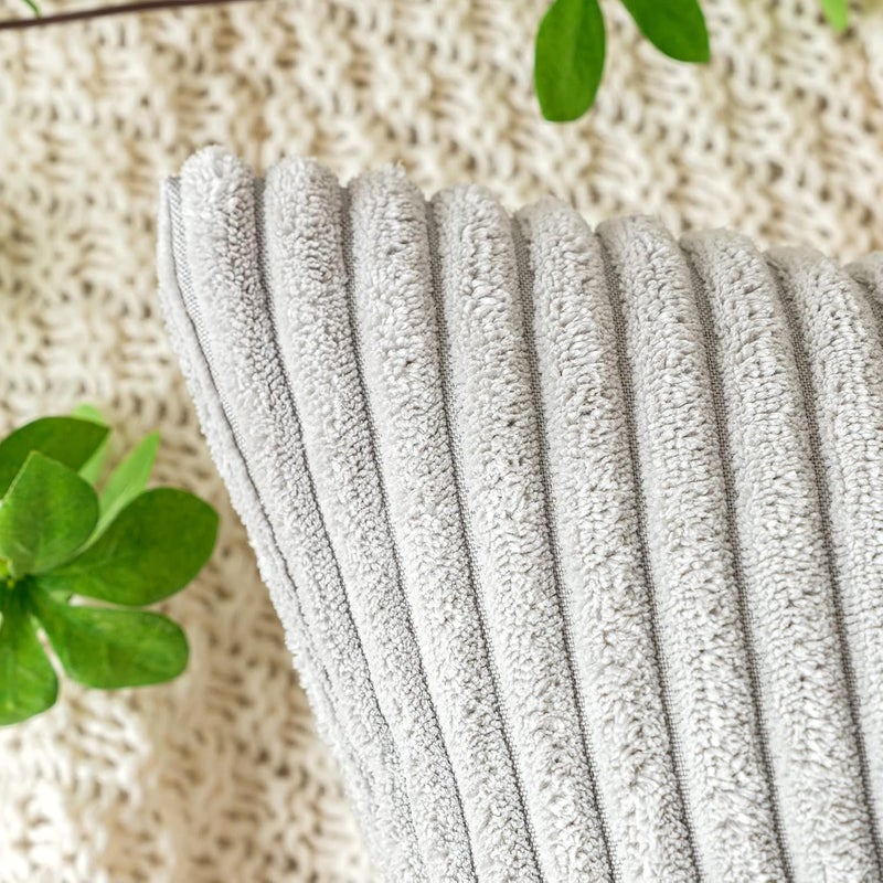 EMEMA Cushion Cover, 60 x 60 cm, Corduroy Cushion Covers, Decorative Sofa Cushion, Corduroy Cushion Cover, Decorative Soft, for Sofa, Living Room, Bedroom, Set of 2, Light Grey - Image 3