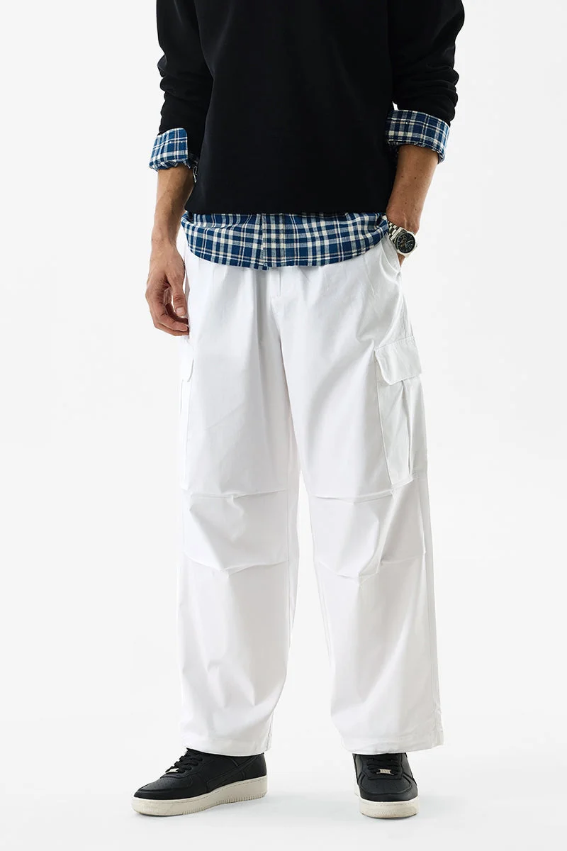 سنيتش White Solid Relaxed Streetwear Cargo