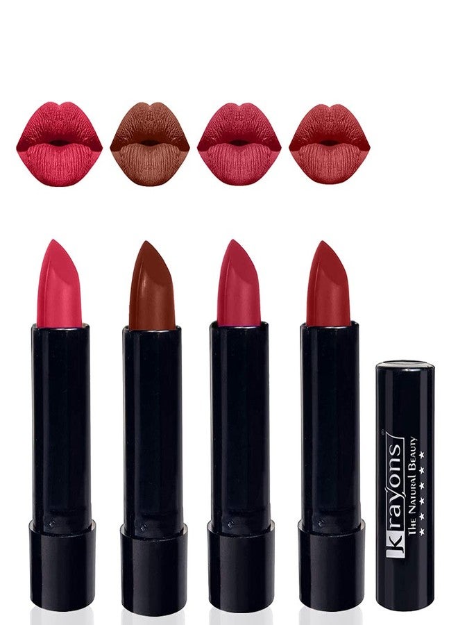 Krayons Cute Pop Moisturizing Matte Lipstick, Waterproof, First Crush, Chocolate Mocha, Orange Tango, Signal Red, 3.5gm Each (Pack of 4) - Image 1