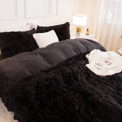 Andency King Size Comforter Set Black, Fluffy Winter Faux Fur Warm Soft Plush Bedding Comforter Set (1 Velvet Comforter & 2 Pillowcases), Fuzzy Thick Heavy Puffy Comforters Bed Set - Image 3