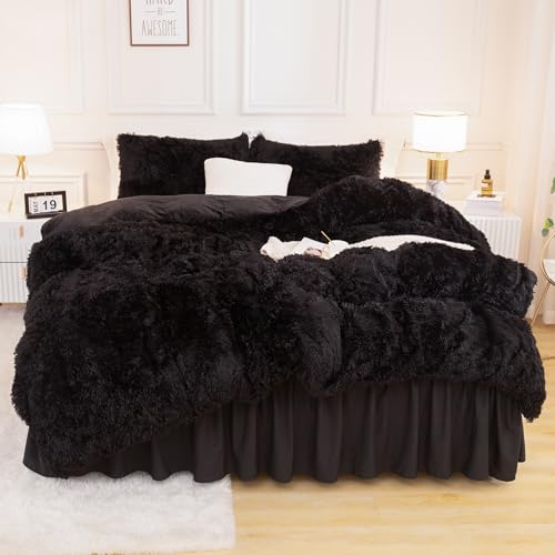 Andency King Size Comforter Set Black, Fluffy Winter Faux Fur Warm Soft Plush Bedding Comforter Set (1 Velvet Comforter & 2 Pillowcases), Fuzzy Thick Heavy Puffy Comforters Bed Set - Image 5
