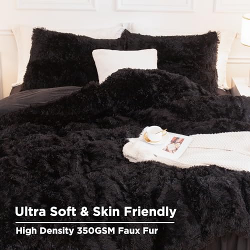Andency King Size Comforter Set Black, Fluffy Winter Faux Fur Warm Soft Plush Bedding Comforter Set (1 Velvet Comforter & 2 Pillowcases), Fuzzy Thick Heavy Puffy Comforters Bed Set - Image 4