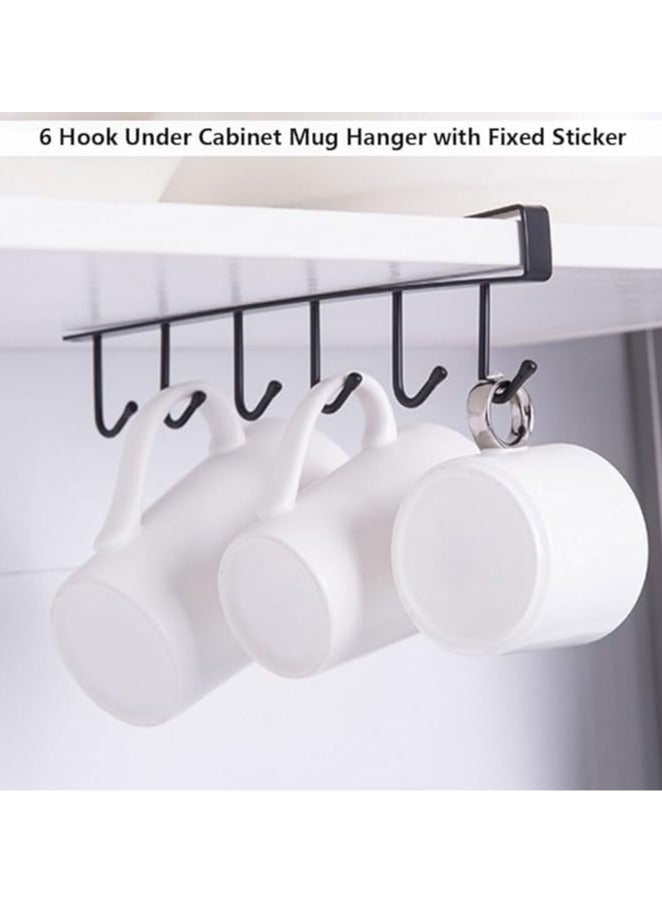 ECVV (4 Pack) Storage Mug Hooks Rack Under Cabinet, 6 Hooks Cup Holder Hanger, Ties Belts Scarf Hanging Hook Rack, Mug Hook Hanger Under Shelf Without Drilling Kitchen Utensil Hanger | BLACK |  - Image 2