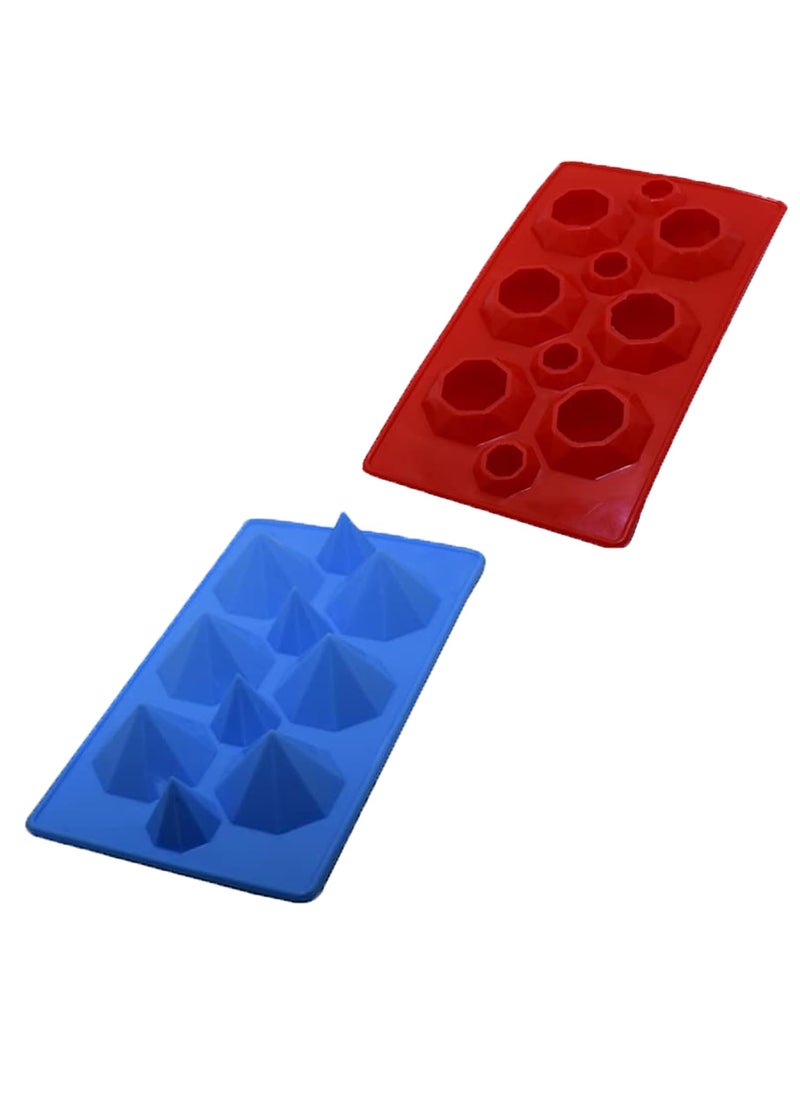 Karp KARP Ice Mold - 10 Cavity Diamond Shape Ice Tray for Whiskey Cocktails - Flexible Chocolate Candy Cube Maker (2 Qty-Assorted Color) 