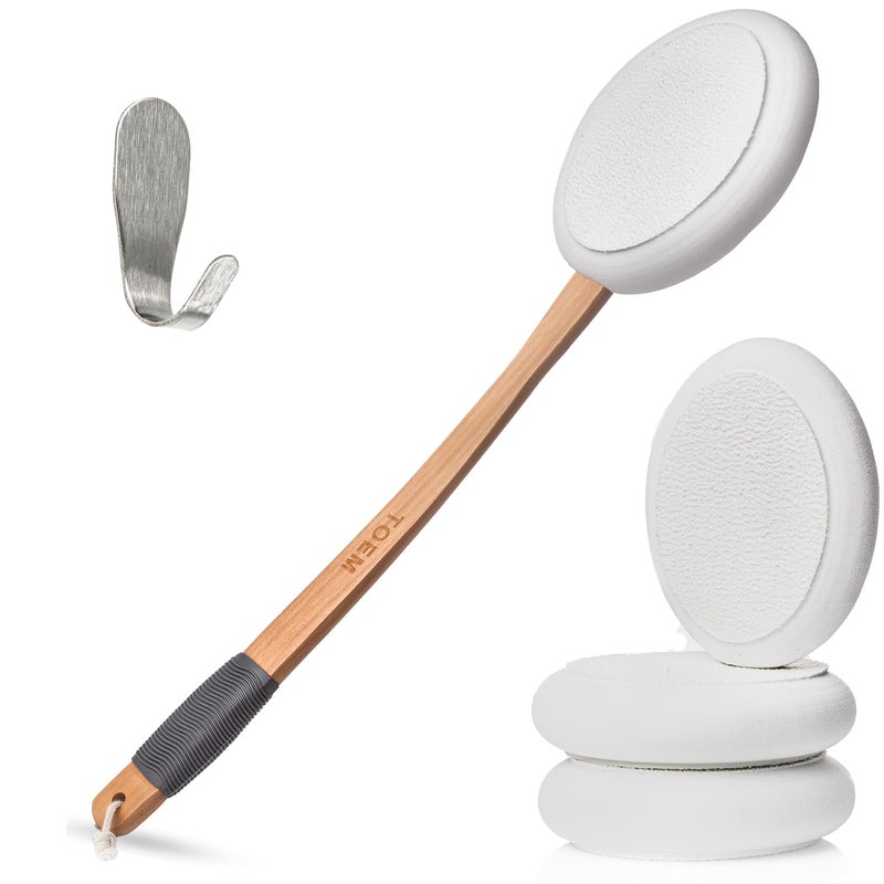 Toem Lotion Applicator For Back  Easy Reach  Lotion  Cream  Sunscreen  Self Tanner  For All Skin Types  Includes 1 Applicator Handle 4 Pads  1 Hook 4 Pads