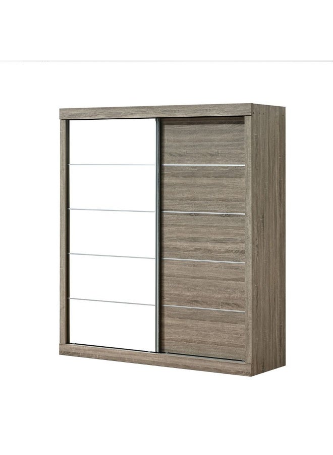 DANUBE HOME Supreme New 2Door Large Sliding Door Wardrobe With Mirrors | Sturdy Closet Clothes Storage Cupboard | Modern Design Space Saving Cabinet For Bedroom L182xW57.5xH210cm-French Sonoma Oak - Image 3