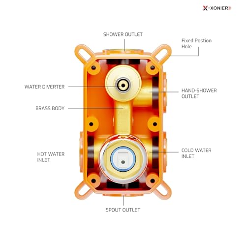 X-XONIER® Modern Bathroom Brass Concealed Shower System Body High Flow 3 Ways Diverter Full Set, 33x23 cm Rainfall Head with 3 ways Hand Shower and Tub Spout, Chrome - Image 5