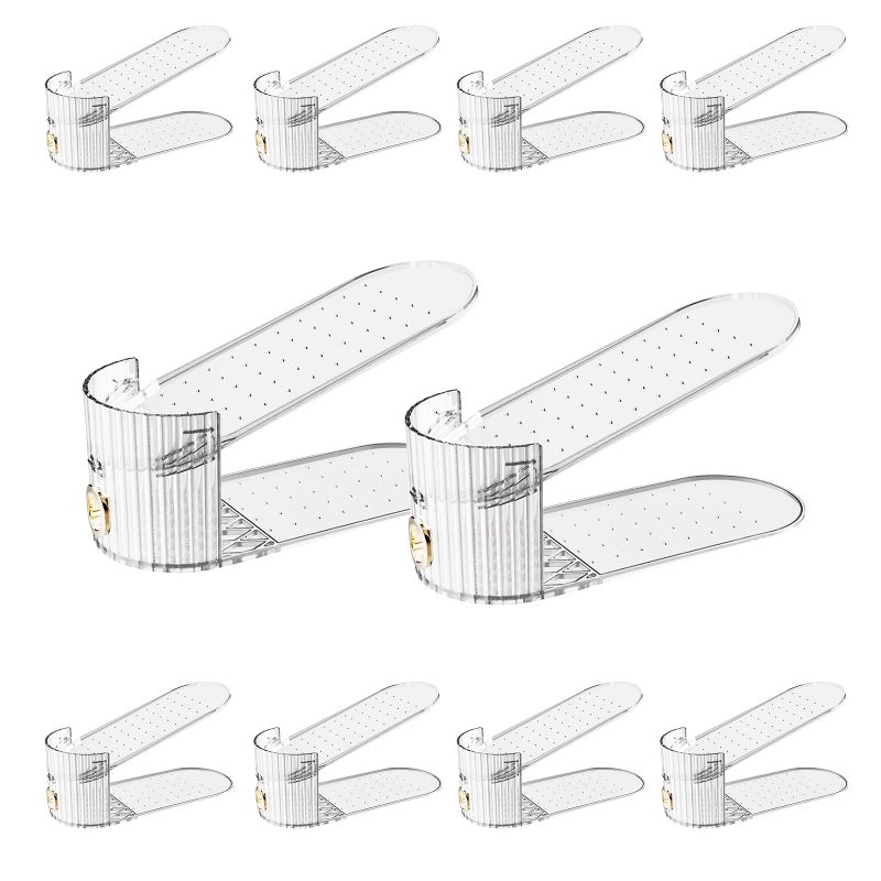 PureSprout Shoe Slot Organizer,Adjustable Shoe Stacker for a Pair of Shoes,Shoe Holder Space Saver,Double Deck Shoe Riser Shoe Rack,Shoe Organizer for Closet (Clear, 10 Pack) - Image 1