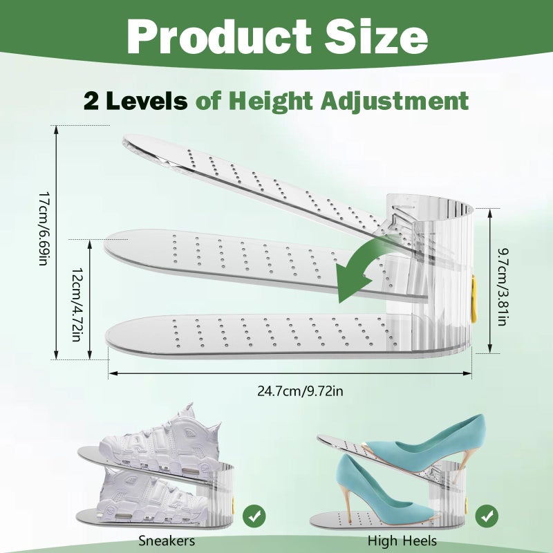 PureSprout Shoe Slot Organizer,Adjustable Shoe Stacker for a Pair of Shoes,Shoe Holder Space Saver,Double Deck Shoe Riser Shoe Rack,Shoe Organizer for Closet (Clear, 10 Pack) - Image 2