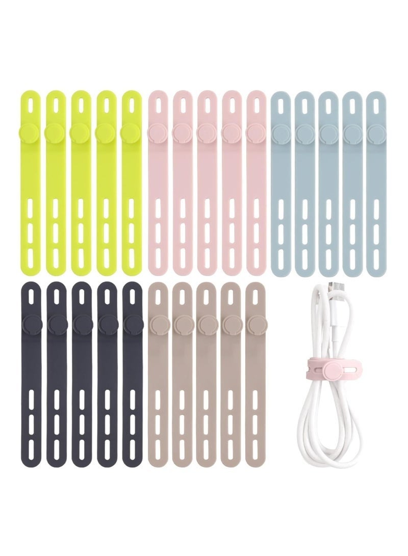 YelaJoy 25 Pcs Silicone Cable Ties, Reusable Cable Ties,Cable Organizer,Wire Management For Organizing Home, Office And Data Centers (5 colours） - Image 1