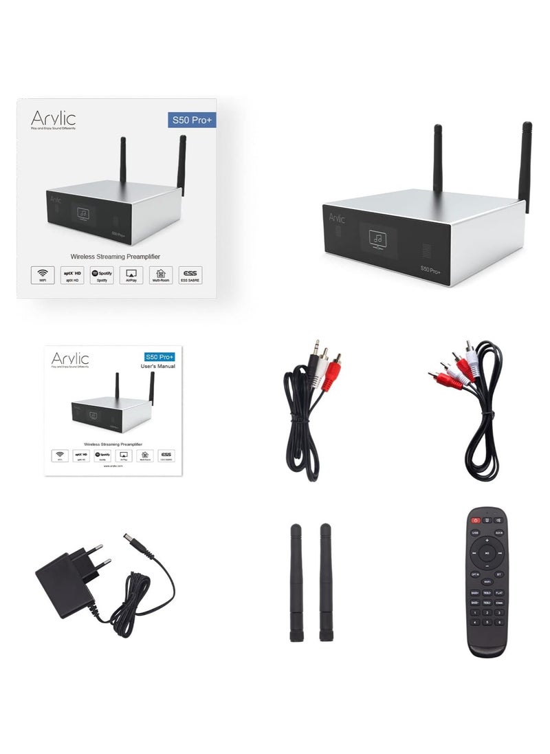 Arylic Up2stream S50 Pro+,WiFi & Bluetooth 5.0 Audio Receiver,aptX HD Preamplifier with ESS Sabre Dac AKM ADC Multiroom/multizone,Wireless WiFi Audio Receiver with Airplay, Spotify, Internet Radio  - Image 4