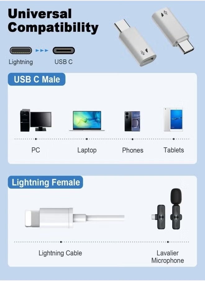 Generic - 2 Pack USB C to Lightning Microphone Adapter, USB C Male to Lightning Female Adapter for Wireless Lavalier Microphone for iPhone 16/15 Plus Pro Max, iPad Pro/Air, Not for Headphone/Data(-White) - Image 1