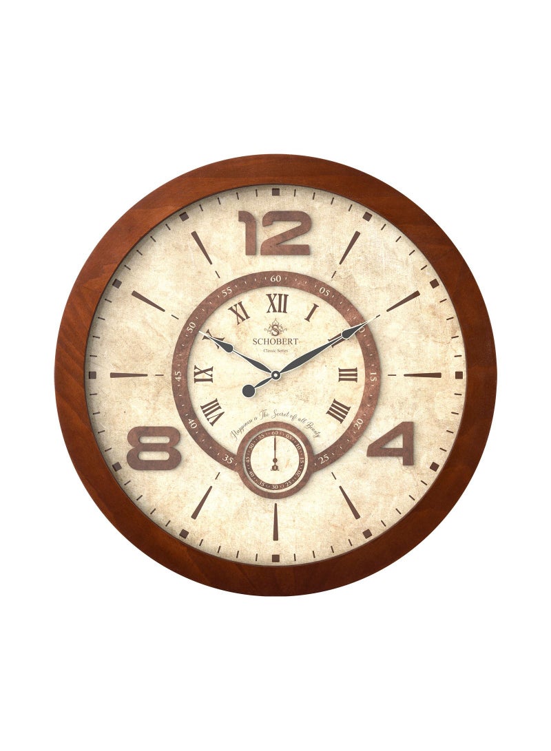 Schobert Wooden Wall Clock 60cm Italian Design Silent Silky Move Sub-Second Hand 3D Numerals - Image 1