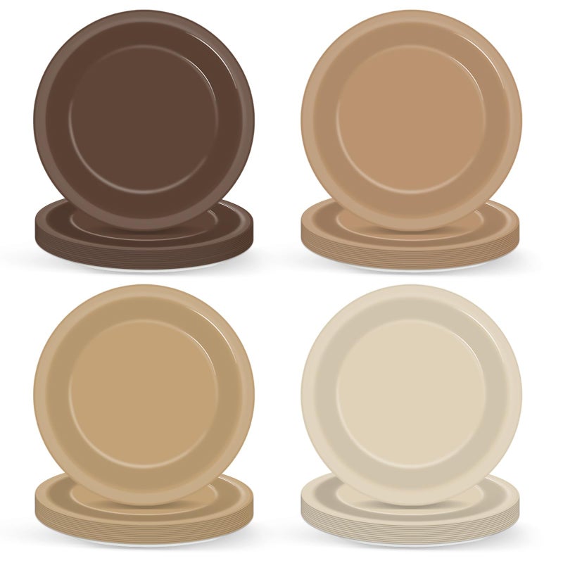 Wiooffen 50Pcs Brown Paper Plates 9 Inch Gradient Color Disposable Round Dessert Plates Brown Party Tableware Solid Tan Paper Plate Winter Table Decors for Birthday Gatherings Outdoor Party - Image 2