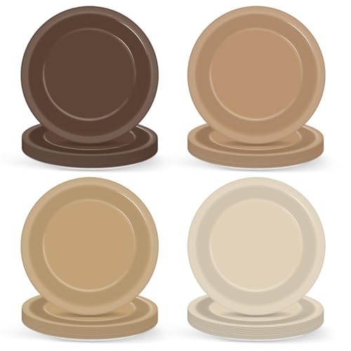 Wiooffen 50Pcs Brown Paper Plates 9 Inch Gradient Color Disposable Round Dessert Plates Brown Party Tableware Solid Tan Paper Plate Winter Table Decors for Birthday Gatherings Outdoor Party - Image 1