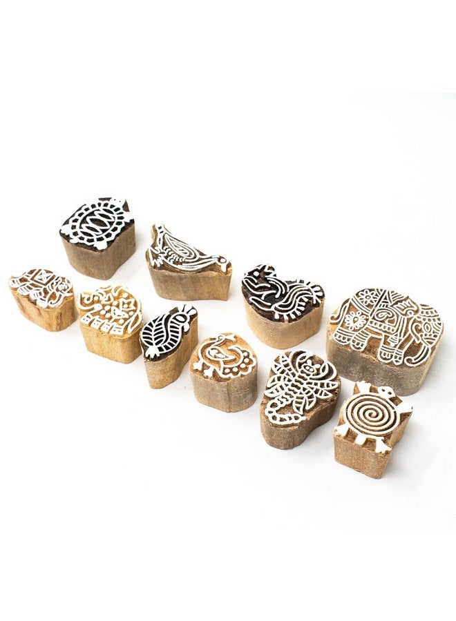 Hashcart Wooden Stamp Block, Printing Stamp Design Set | Block for Printing Saree Border | Dresses, Craft Card Making, Scrapbook, Clay Pottery | Set of 10 - Image 1