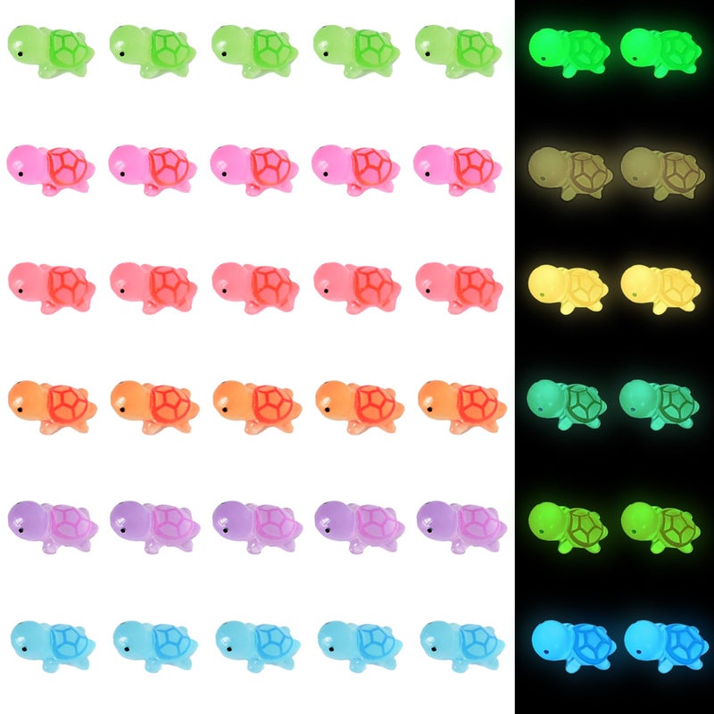 Yuronam Luminous Mini Turtle Figurines  Glow in The Dark 50 PCS 6 Colors Miniature Moss Landscape Decoration