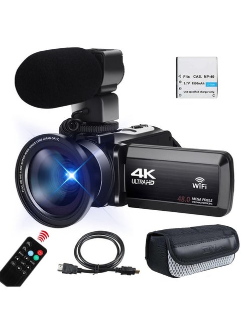 4K Video Camera Camcorder with 18X Digital Zoom, 48MP Vlogging Camera for YouTube, 3.0" IPS 270° Rotating Touchscreen, Built-in Microphone, 32G SD Card