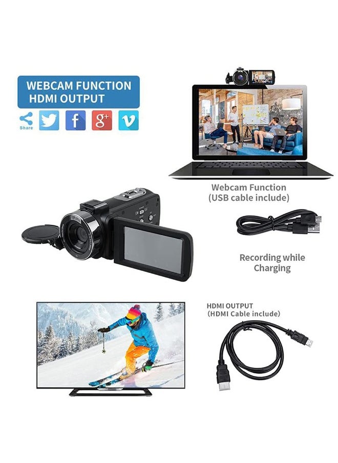 4K Video Camera Camcorder with 18X Digital Zoom, 48MP Vlogging Camera for YouTube, 3.0" IPS 270° Rotating Touchscreen, Built-in Microphone, 32G SD Card