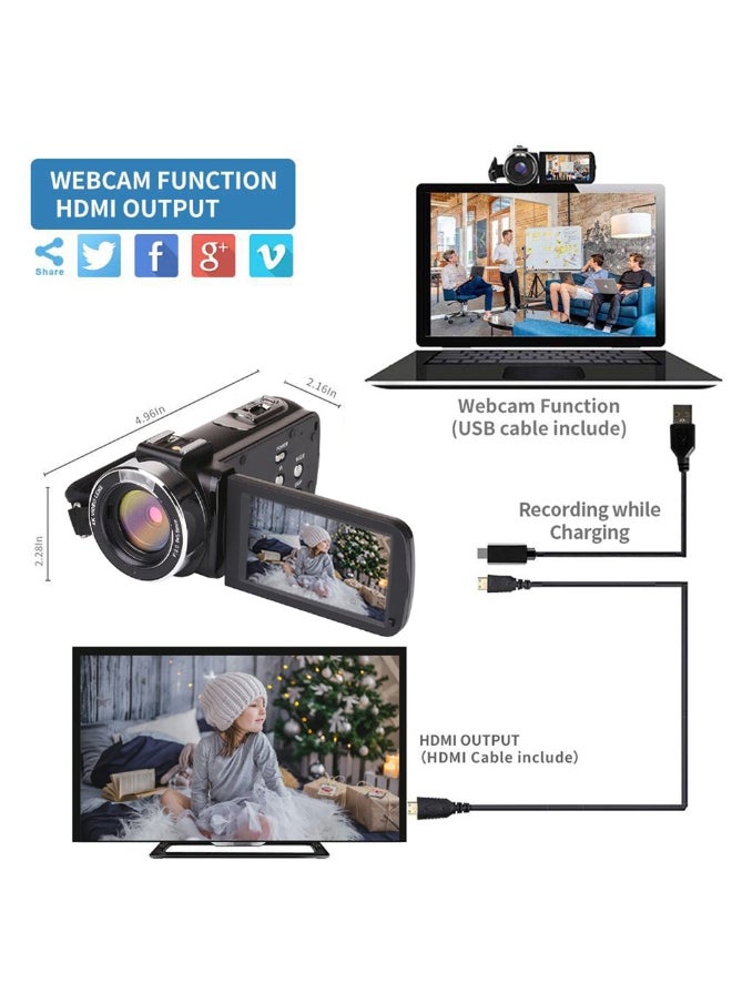 4K Video Camera Camcorder with 18X Digital Zoom, 48MP Vlogging Camera for YouTube, 3.0" IPS 270° Rotating Touchscreen, Built-in Microphone, 32G SD Card