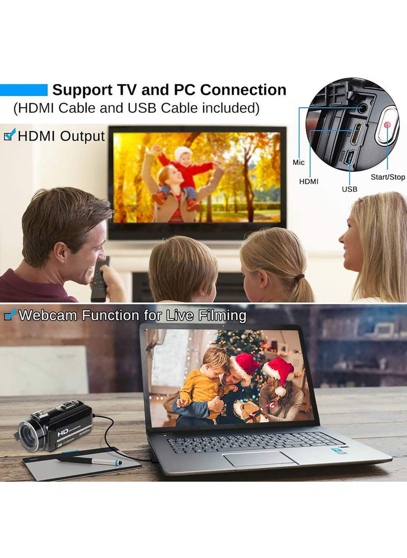 4K Video Camera Camcorder with 18X Digital Zoom, 48MP Vlogging Camera for YouTube, 3.0" IPS 270° Rotating Touchscreen, Built-in Microphone, 32G SD Card