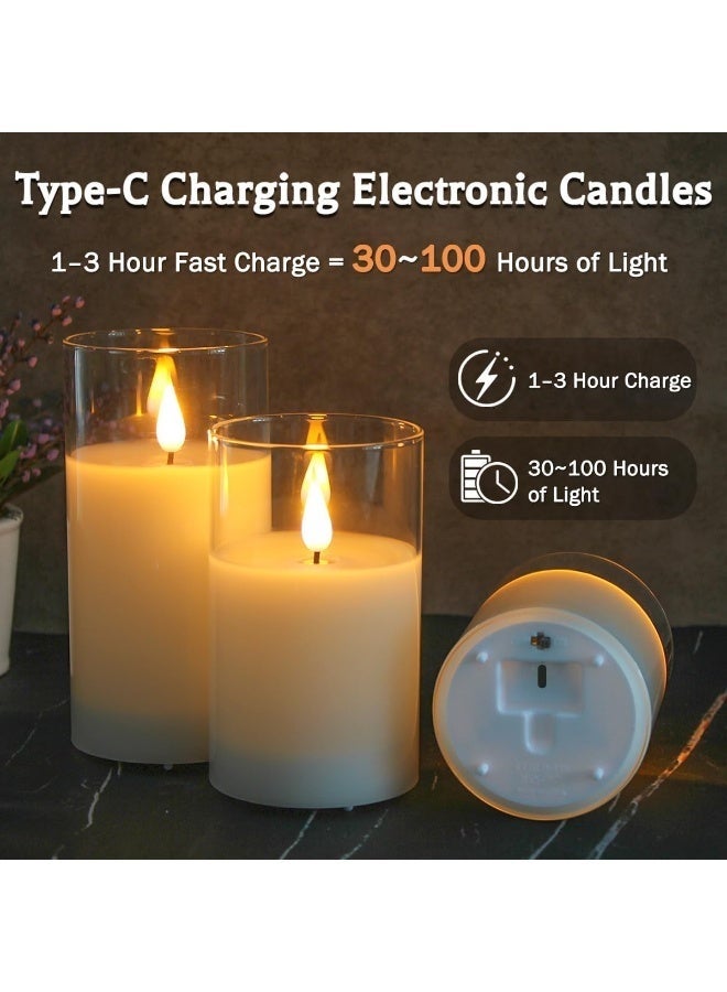 Arabest Glass Flamless Flickering Candles with Remote and Timer, Battery Operated Moving Wick Candles Plastic LED Pillar Candle for Dinner Wedding Holiday Decor (3Pcs, White) - Image 4