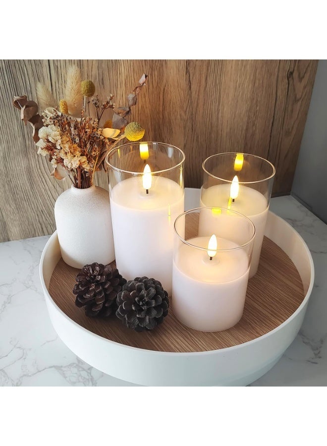 Arabest Glass Flamless Flickering Candles with Remote and Timer, Battery Operated Moving Wick Candles Plastic LED Pillar Candle for Dinner Wedding Holiday Decor (3Pcs, White) - Image 2