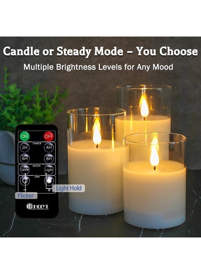 Arabest Glass Flamless Flickering Candles with Remote and Timer, Battery Operated Moving Wick Candles Plastic LED Pillar Candle for Dinner Wedding Holiday Decor (3Pcs, White) - Image 5