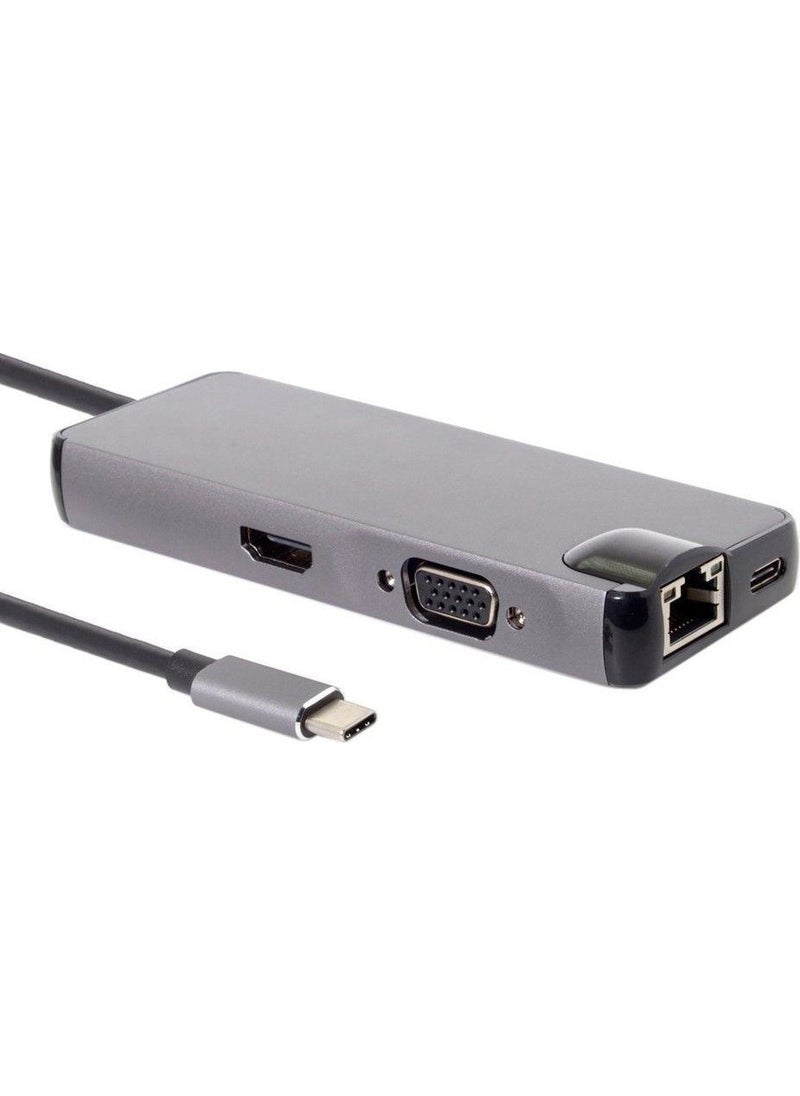 Techmaster - Type-C USB 3.1 8in1 4K HDMI VGA Micro Sd Rj-45 with 2 USB Charge Inputs - Image 1
