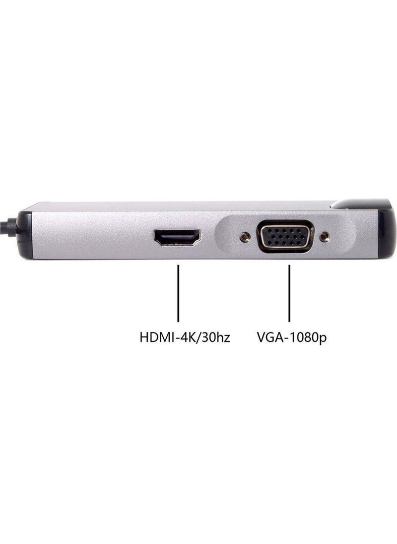 Techmaster - Type-C USB 3.1 8in1 4K HDMI VGA Micro Sd Rj-45 with 2 USB Charge Inputs - Image 1