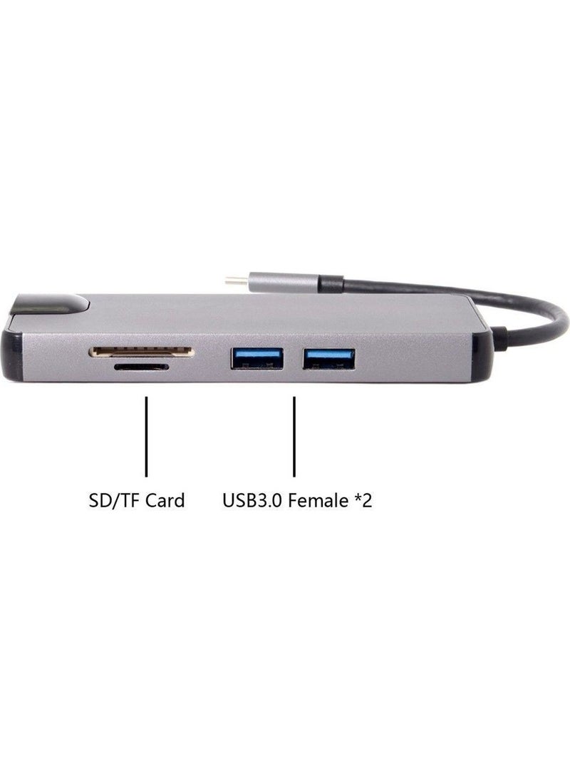Techmaster - Type-C USB 3.1 8in1 4K HDMI VGA Micro Sd Rj-45 with 2 USB Charge Inputs - Image 1