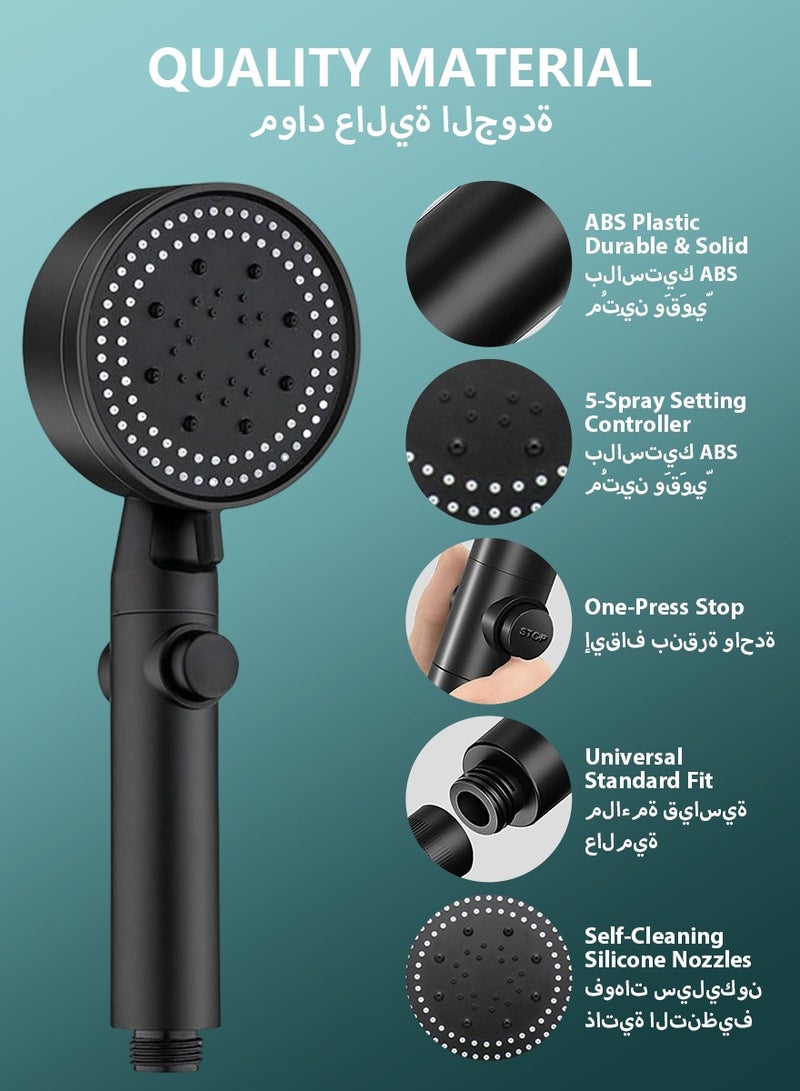 DPTER High Pressure 5 Mode Handheld Showerhead - Anti Clogging Nozzles, Built-In Power Wash for Tub, Tile and Pet Cleaning, Extra Long 2M Stainless Steel Hose, No-Punch Wall Bracket - Image 3