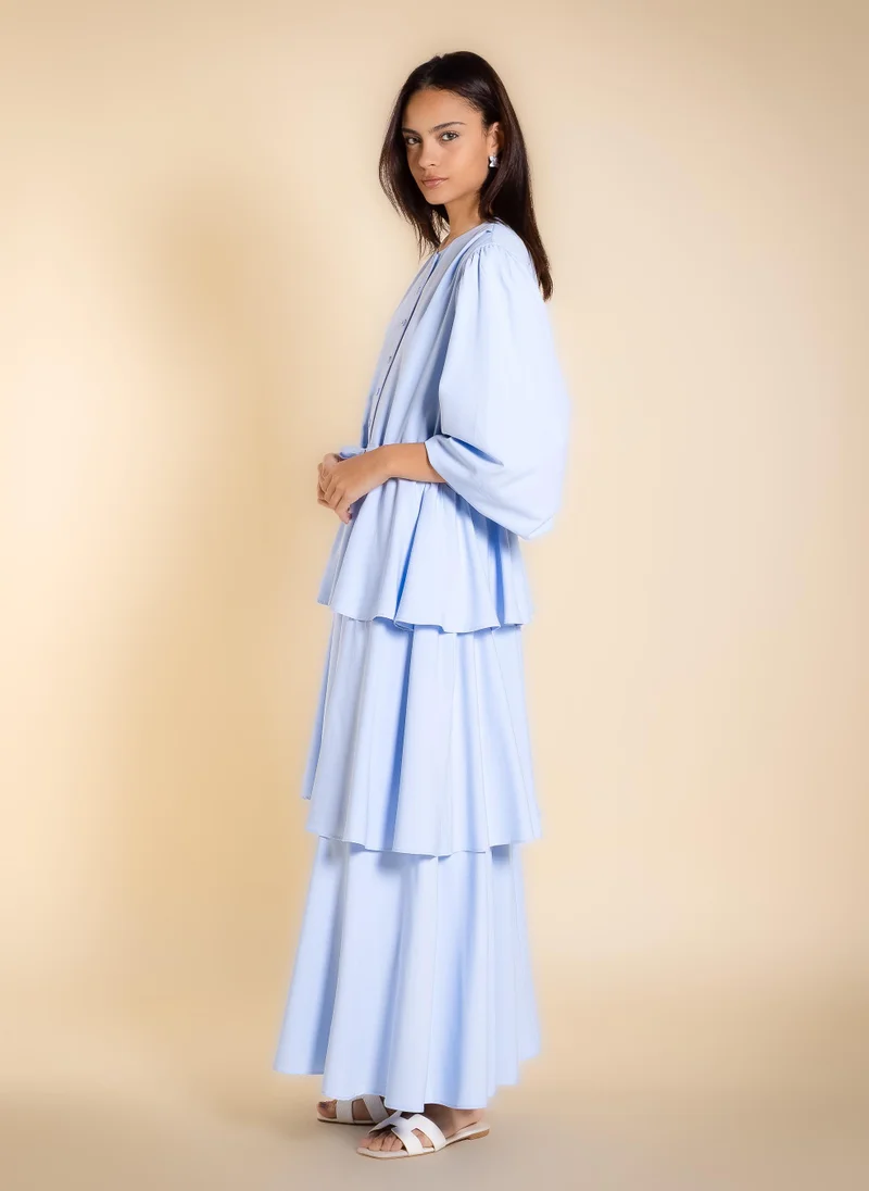 Shapes Blue MAXI DETAILED RUFFLE DRESS for Women | Best Price UAE