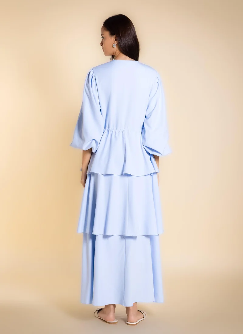 Shapes Blue MAXI DETAILED RUFFLE DRESS for Women | Best Price UAE